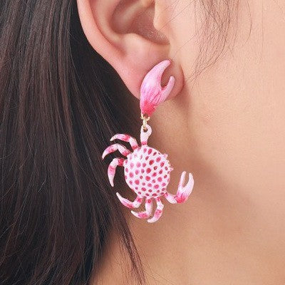Playful Pink Enamel Crab Claw Drop Earrings | 40E549