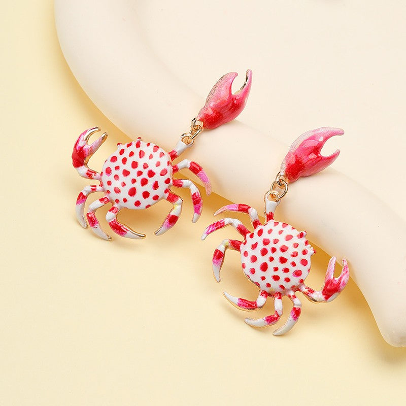 Playful Pink Enamel Crab Claw Drop Earrings | 40E549