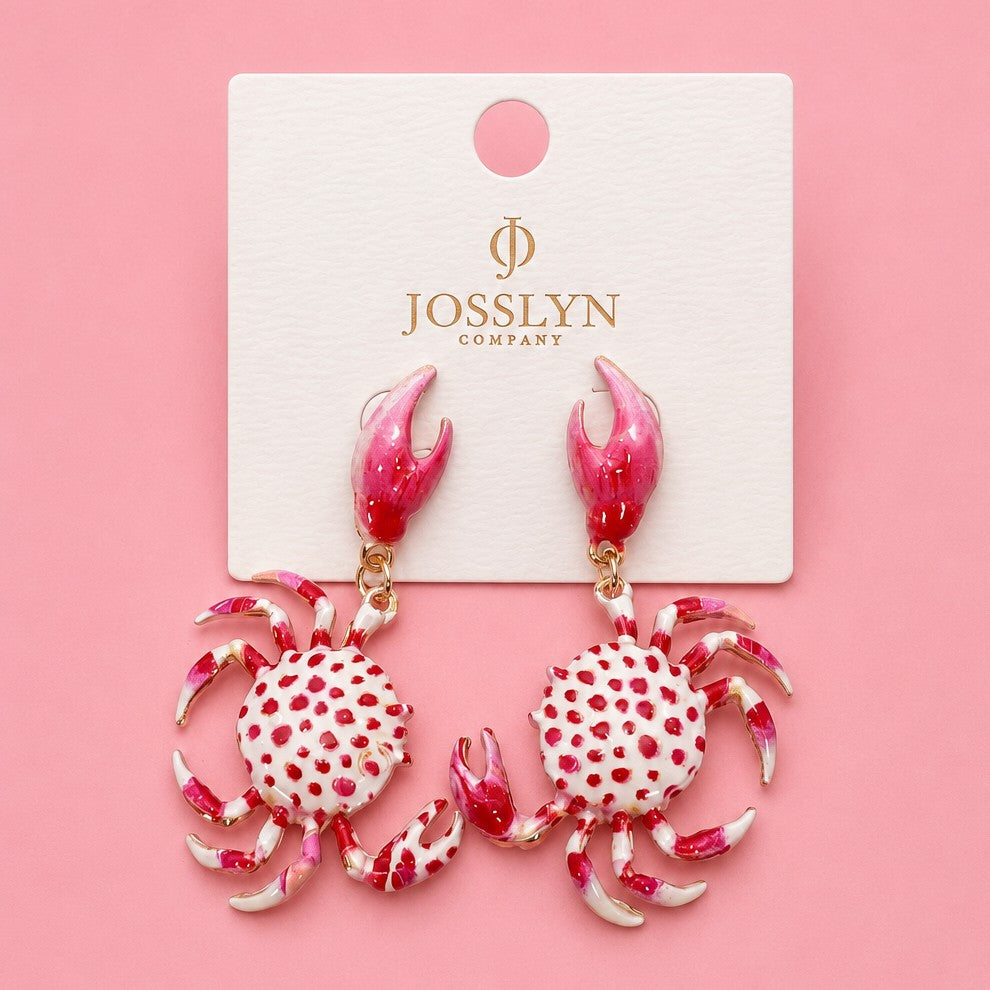 Playful Pink Enamel Crab Claw Drop Earrings | 40E549