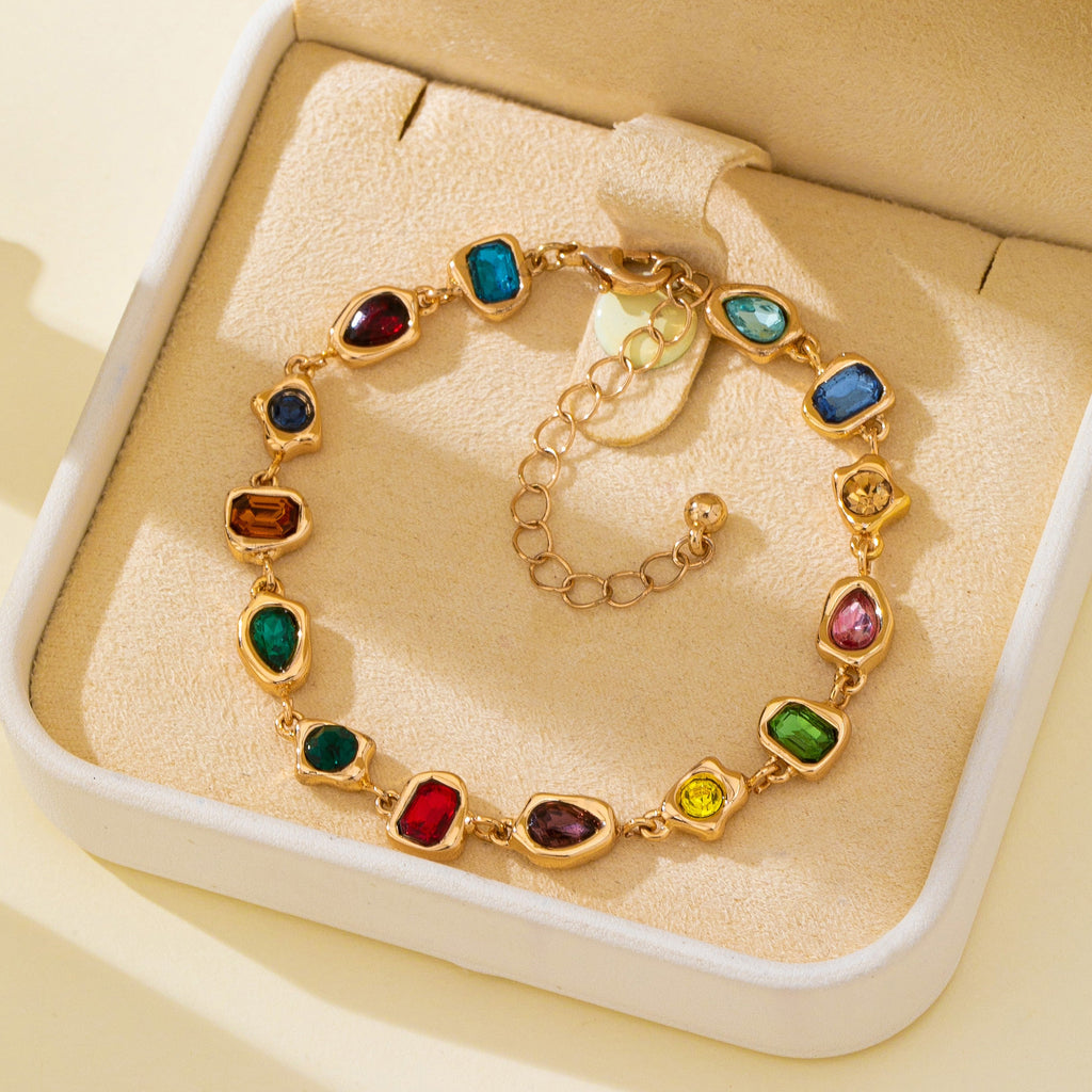 Multicolor Glass Rhinestone Bezel Link Bracelet | 80B1897