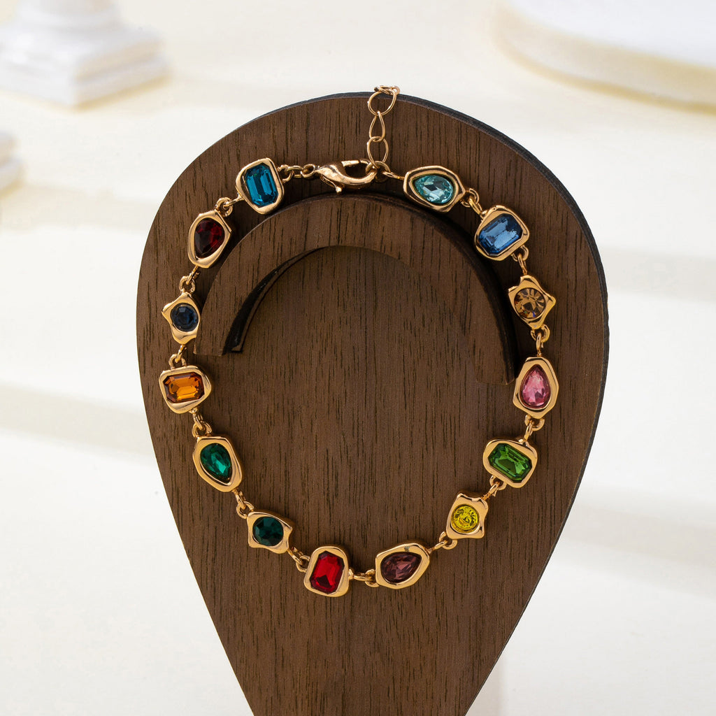 Multicolor Glass Rhinestone Bezel Link Bracelet | 80B1897