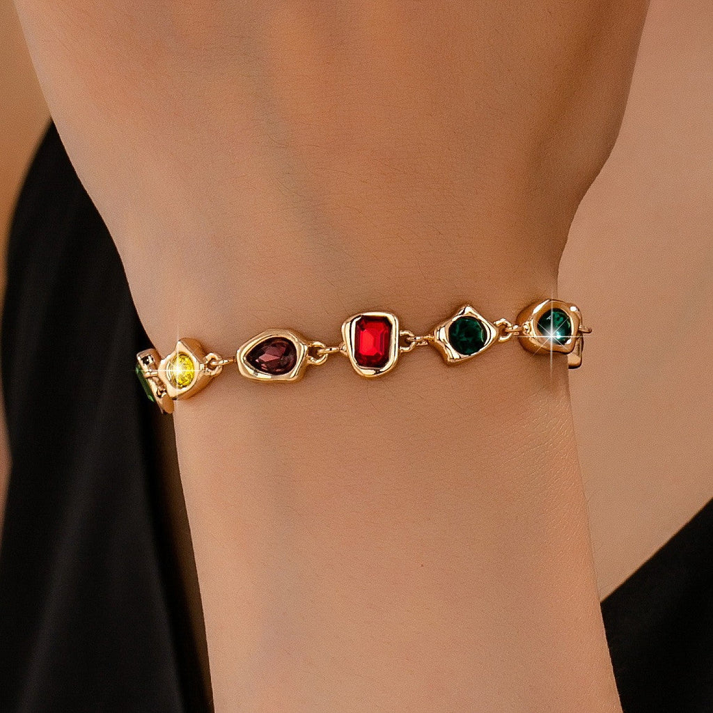 Multicolor Glass Rhinestone Bezel Link Bracelet | 80B1897