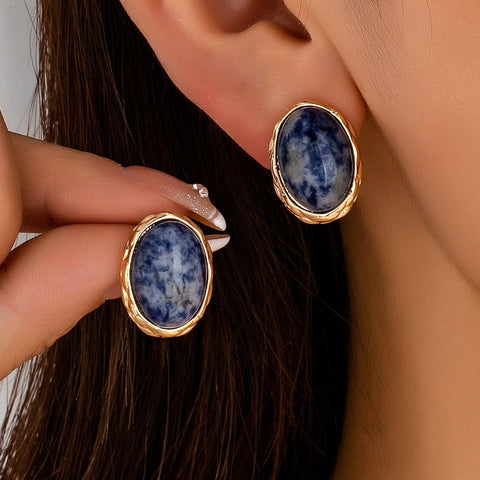 Natural Sodlite Marble Stone Stud Earrings | 80E63124