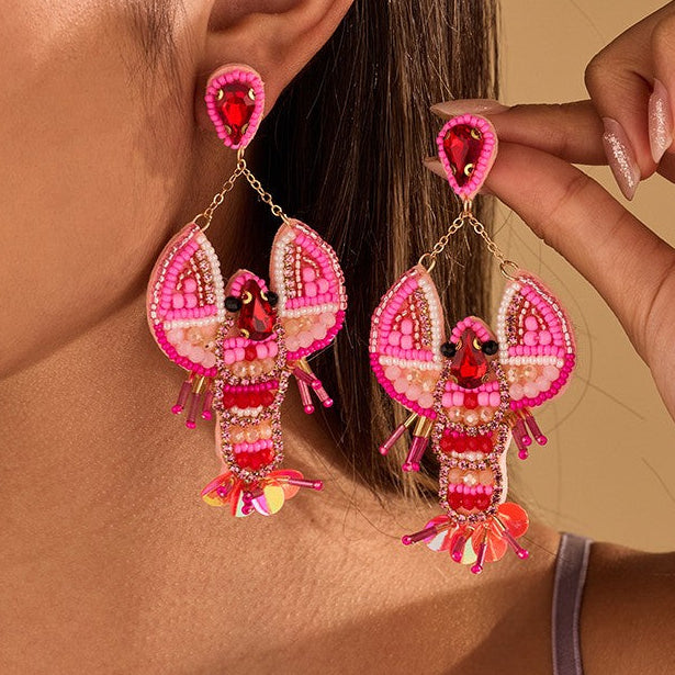 Charming Lobster Seed Bead Drop earrings | 40E550
