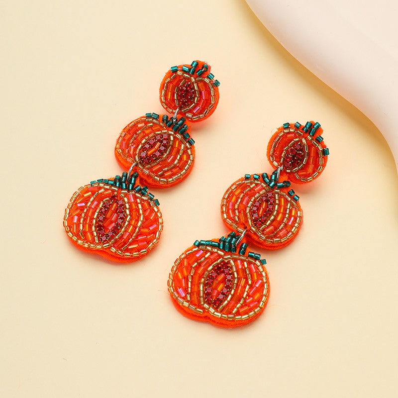 HALLOWEEN PUMPKIN SEED BEAD DROP EARRINGS | 40E551
