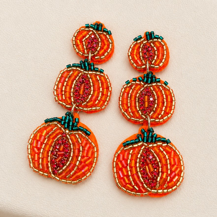 HALLOWEEN PUMPKIN SEED BEAD DROP EARRINGS | 40E551