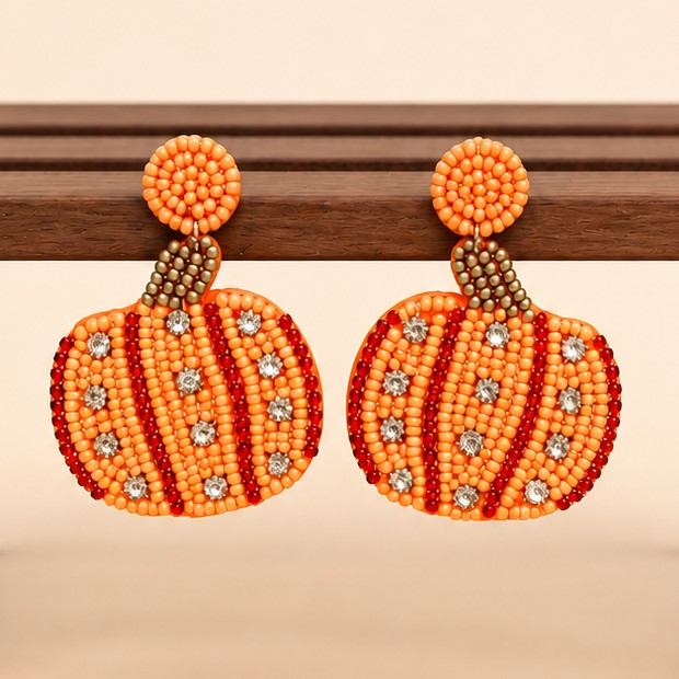HALLOWEEN PUMPKIN SEED BEAD DROP EARRINGS | 40E551