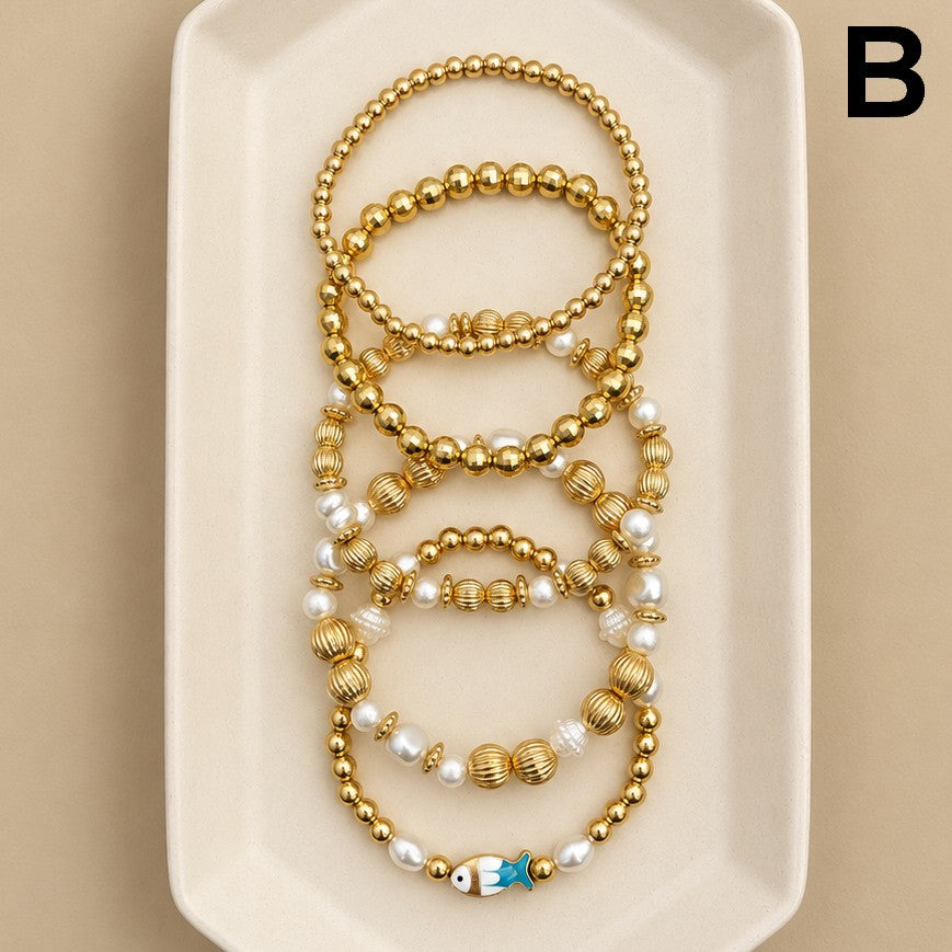 Gold-Tone Mixed Beaded Stretch Bracelet Set | 40B5250
