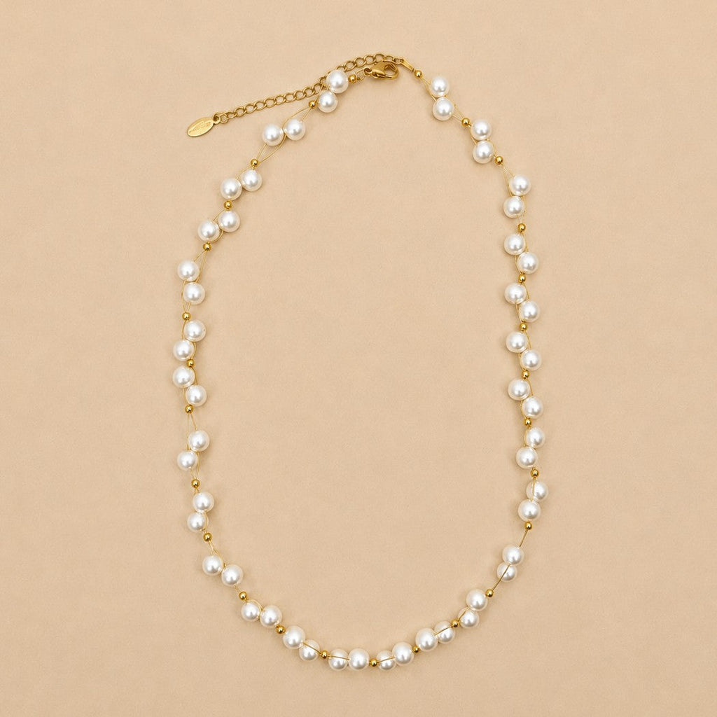 Faux Baroque Pearl & Gold Wire Station Necklace | 40NK9791