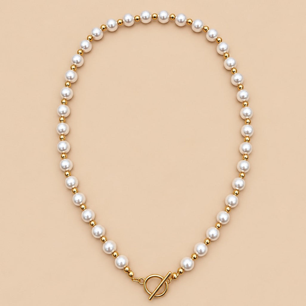 Classic Pearl Beaded Toggle Closure Necklace | 40NK9792