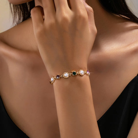 Multicolor Crystal & Pearl Tennis Bracelet | 80B1905