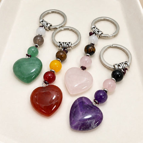 Natural Gemstone Heart Dangle Bag Charm Key Chain | 40KC197