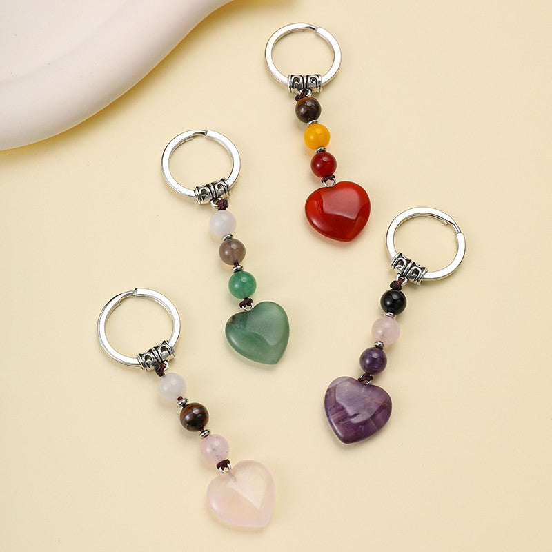 Natural Gemstone Heart Dangle Bag Charm Key Chain | 40KC197