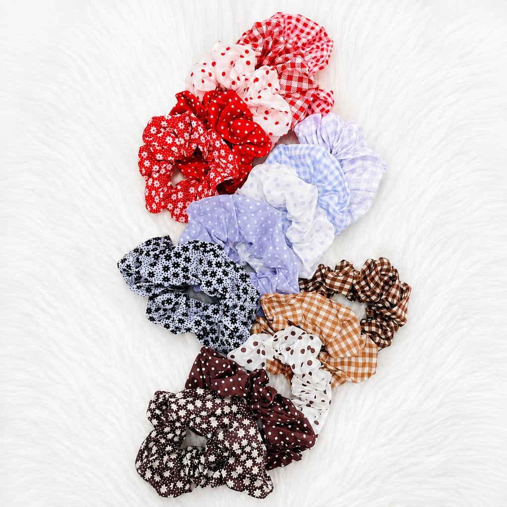 Polka Dot Gingham Checker Floral Scrunchie Set Of 5 | 40S750