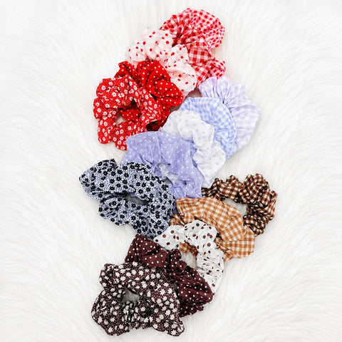 Polka Dot Gingham Checker Floral Scrunchie Set Of 5 | 40S750