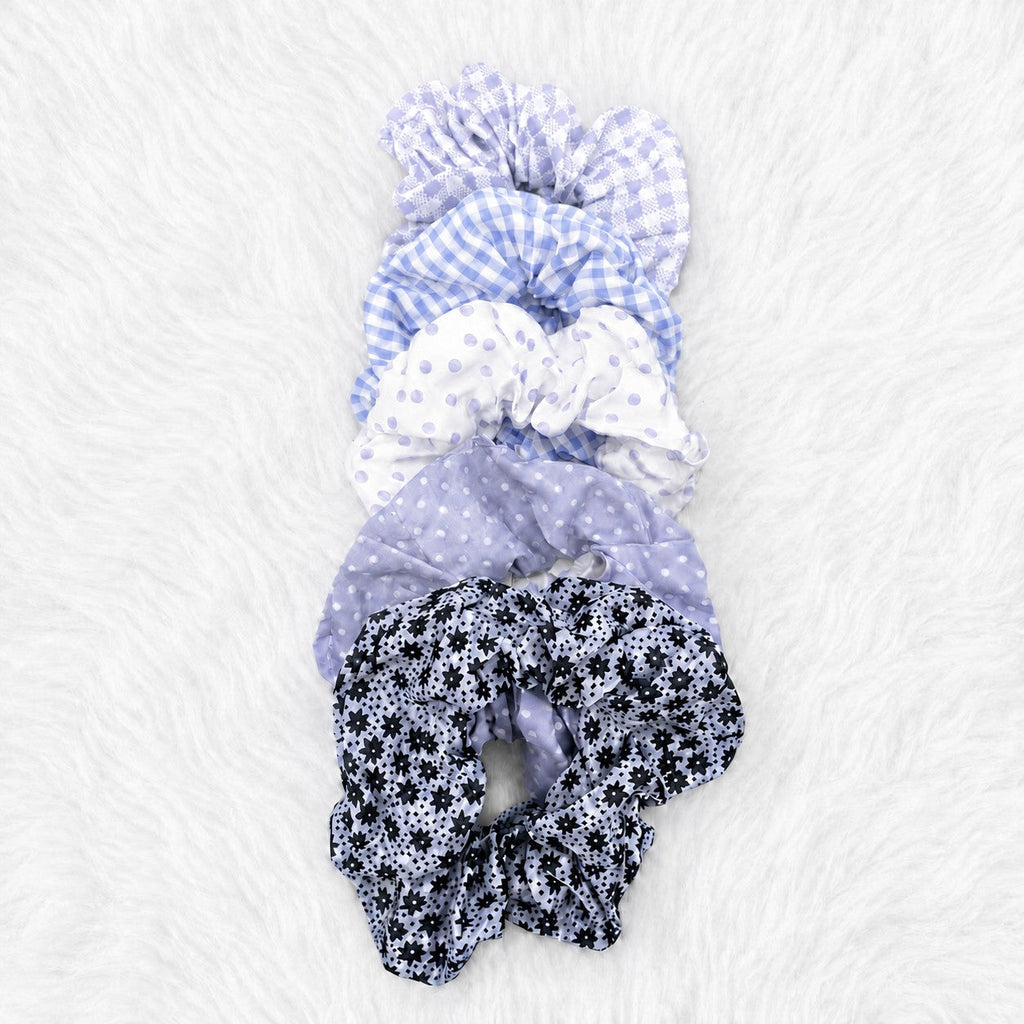 Polka Dot Gingham Checker Floral Scrunchie Set Of 5 | 40S750