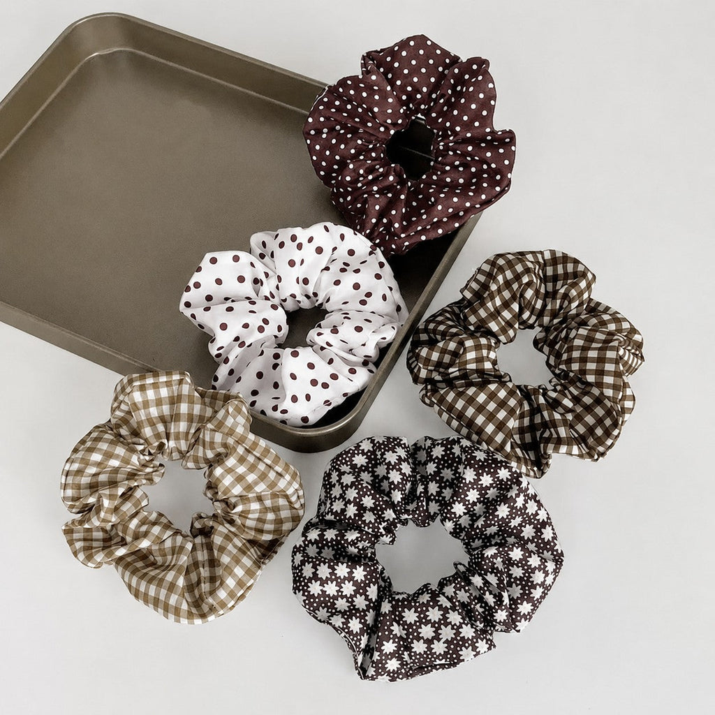 Polka Dot Gingham Checker Floral Scrunchie Set Of 5 | 40S750