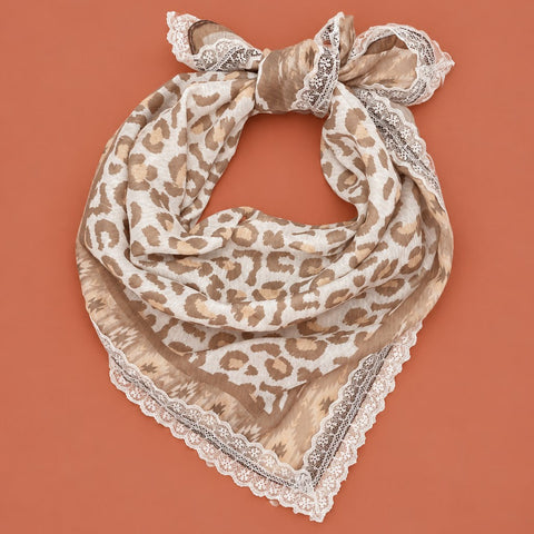 Animal & Paisley Print Lace-Trimmed Square Scarf | 40SC764