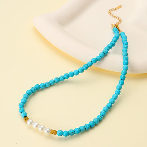 PEARL ACCENT TURQUOISE BEADED NECKLACE | 40NK9774