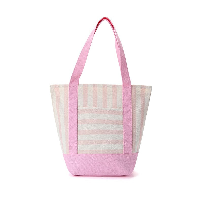 Striped Canvas Polyester Cotton Shoulder Tote Bag | 40P656