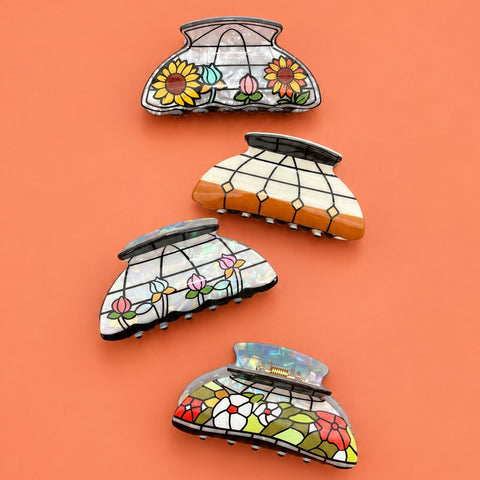 Vintage Stained Glass Lamp Shade Hair Claw Clip | 40H1240