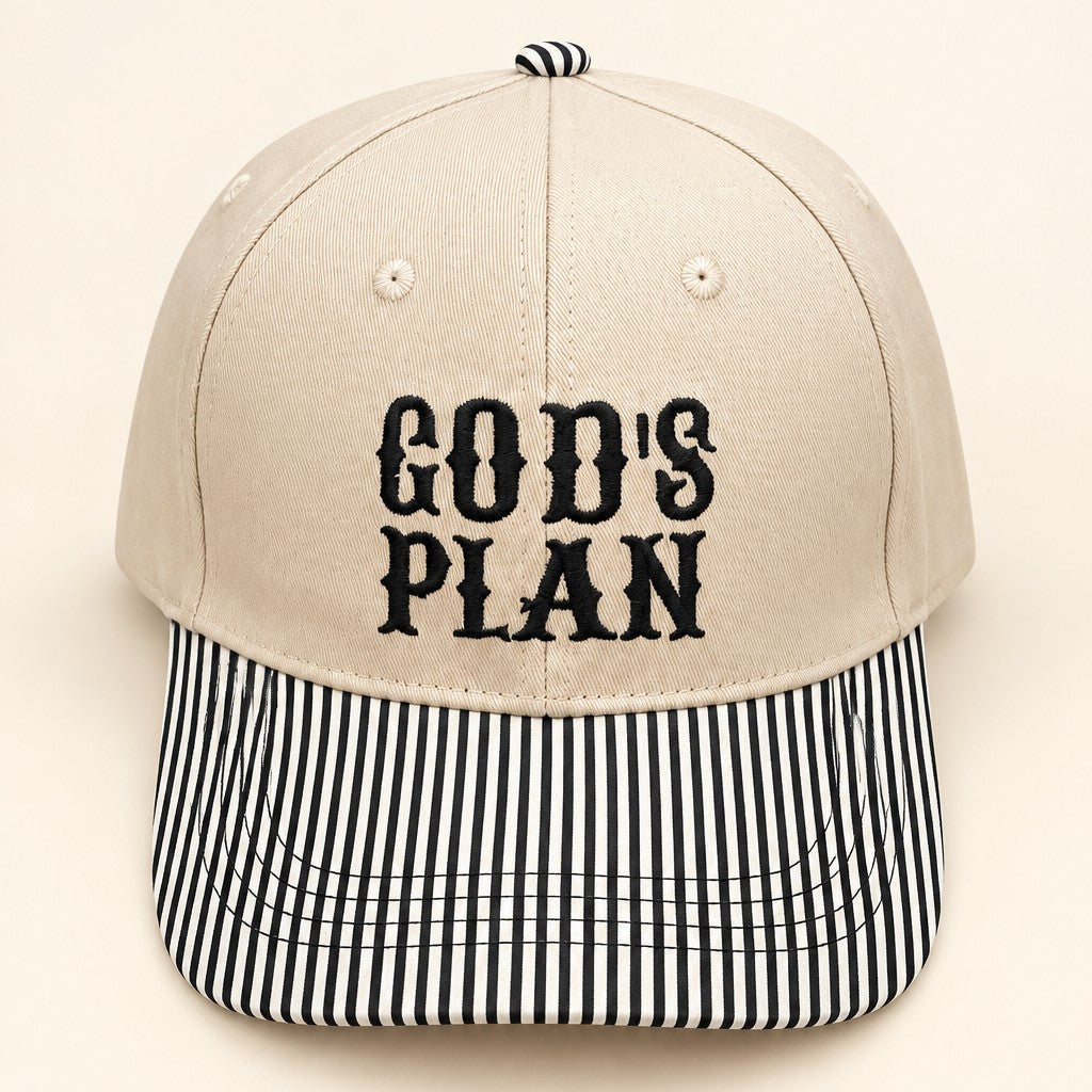 Embroidery "GOD'S PLAN" Striped Brim Baseball Cap | 40HW766