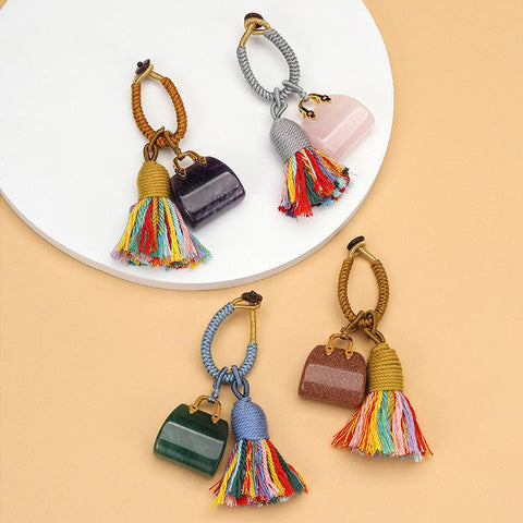 Mini Handbag Natural Gemstone Bag Charm & Keychain | 40KC202
