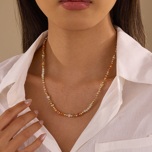 Faceted Glass Bead & Gold Accent Beaded Necklace | 40NK9793