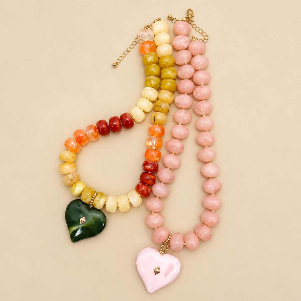 Chunky Beaded Heart Pendant Necklace | 40NK9797