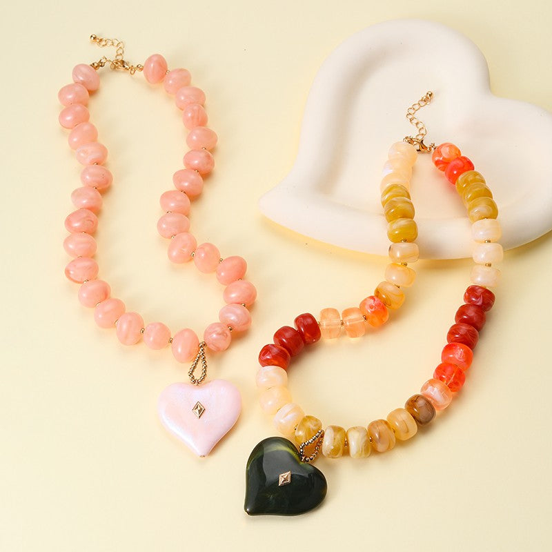 Chunky Beaded Heart Pendant Necklace | 40NK9797
