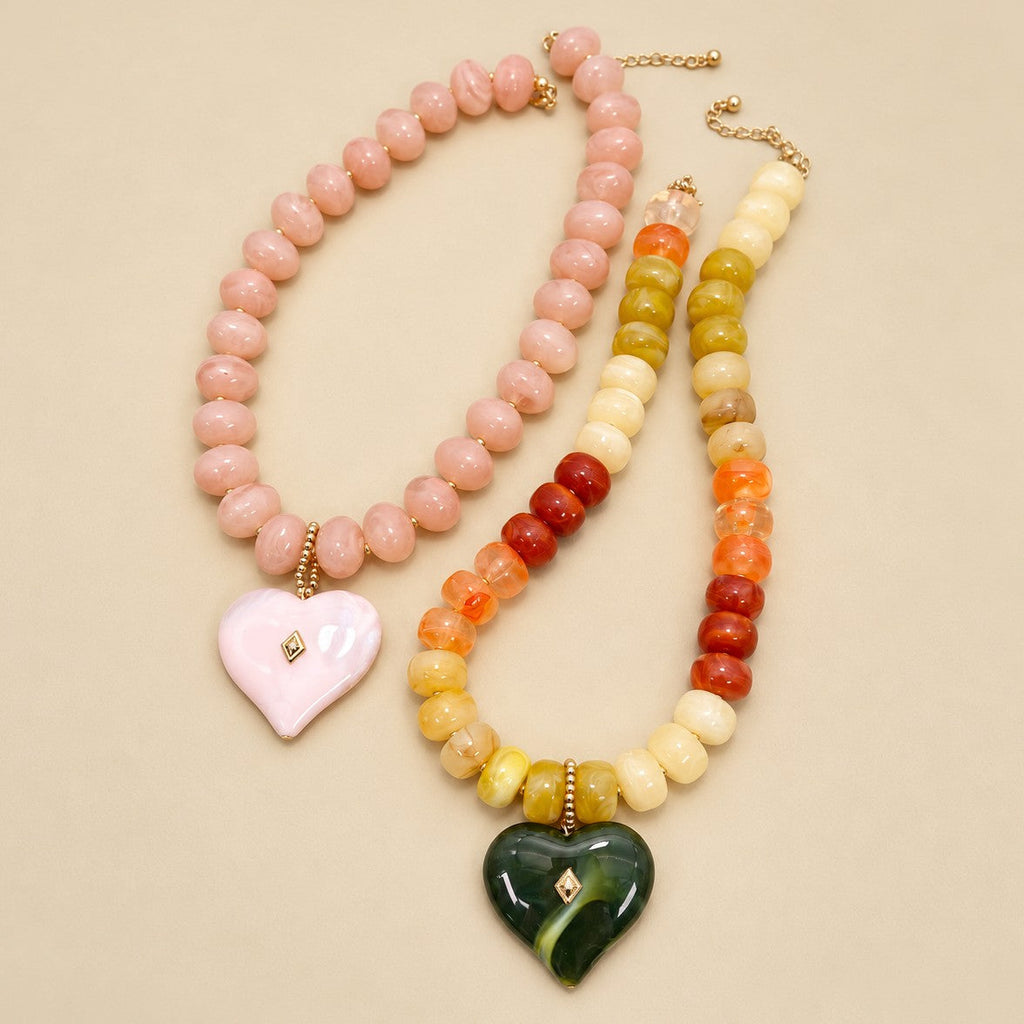 Chunky Beaded Heart Pendant Necklace | 40NK9797