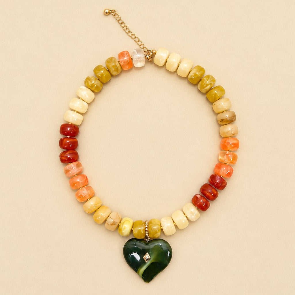 Chunky Beaded Heart Pendant Necklace | 40NK9797