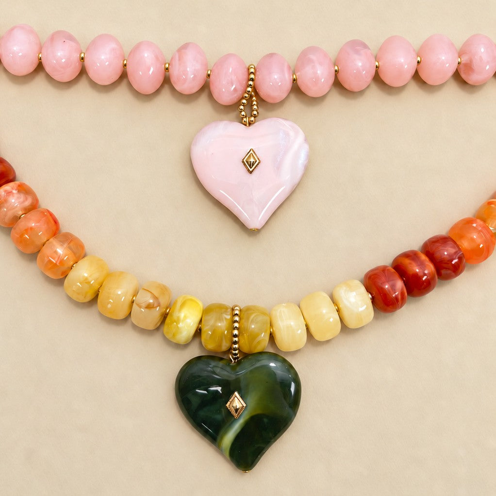 Chunky Beaded Heart Pendant Necklace | 40NK9797