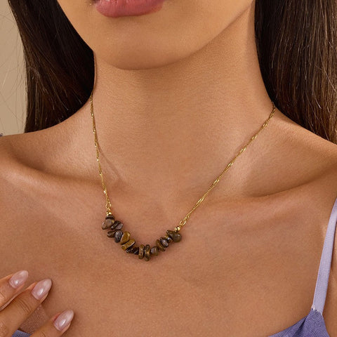 STAINLESS STEEL TIGER EYE STONE NECKLACE | 40NK9795