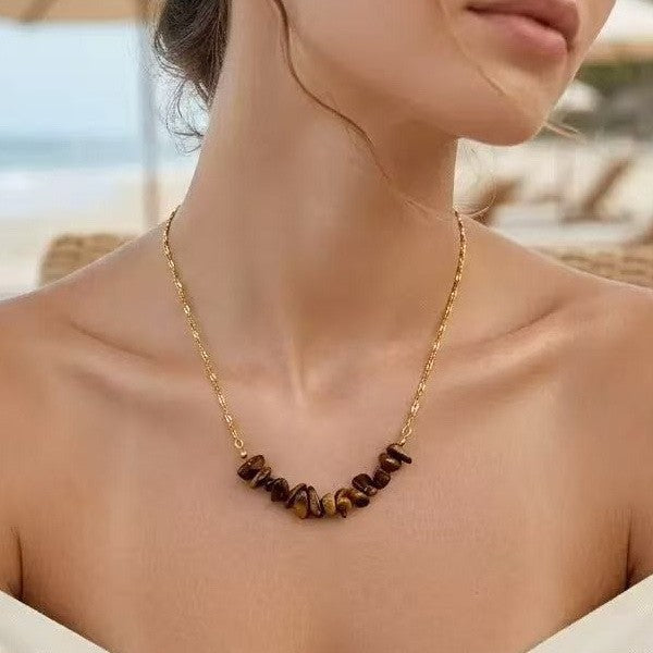 STAINLESS STEEL TIGER EYE STONE NECKLACE | 40NK9795