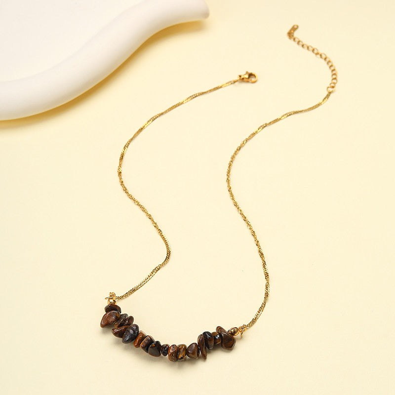 STAINLESS STEEL TIGER EYE STONE NECKLACE | 40NK9795