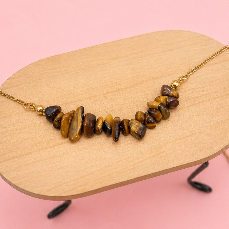 STAINLESS STEEL TIGER EYE STONE NECKLACE | 40NK9795