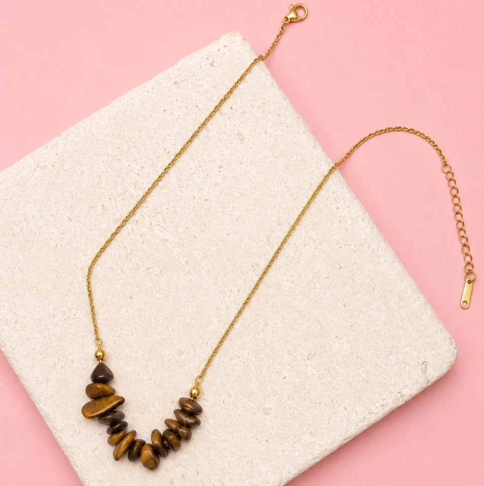 STAINLESS STEEL TIGER EYE STONE NECKLACE | 40NK9795