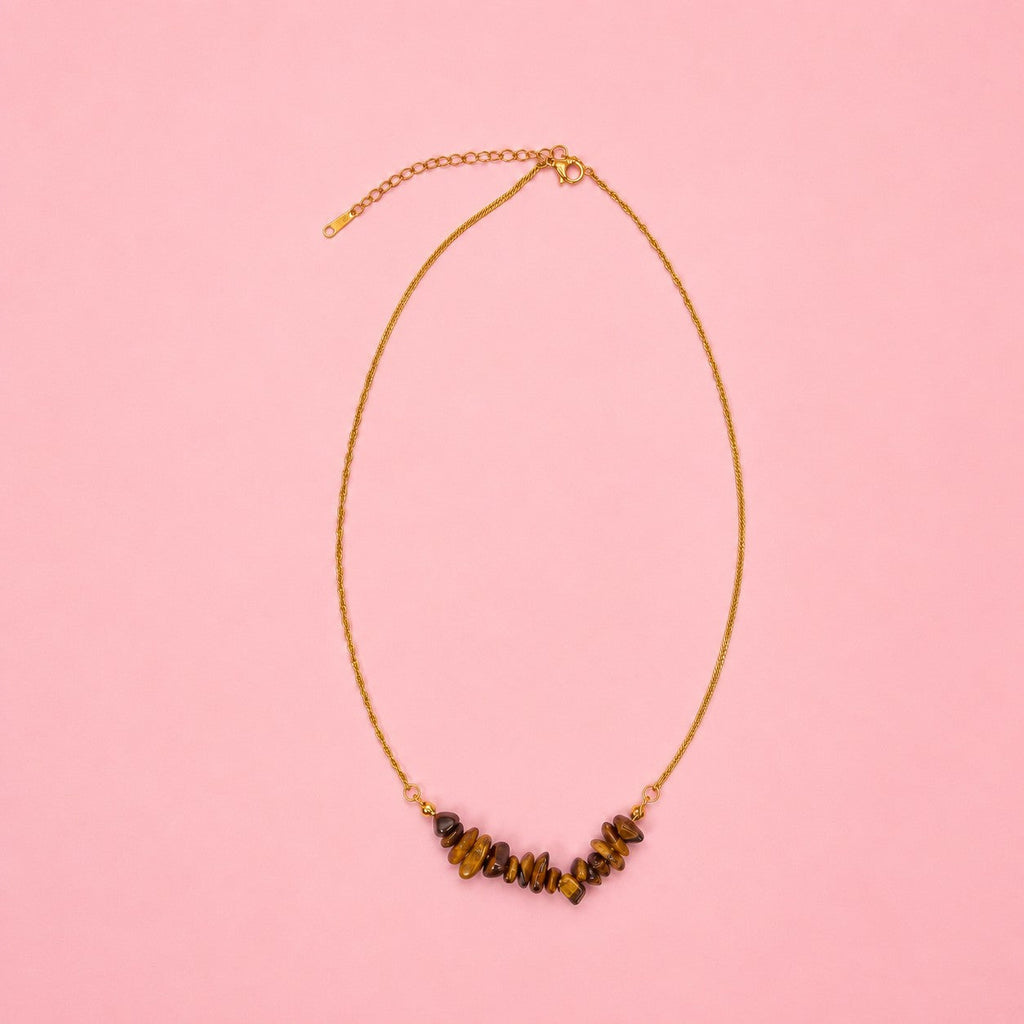 STAINLESS STEEL TIGER EYE STONE NECKLACE | 40NK9795