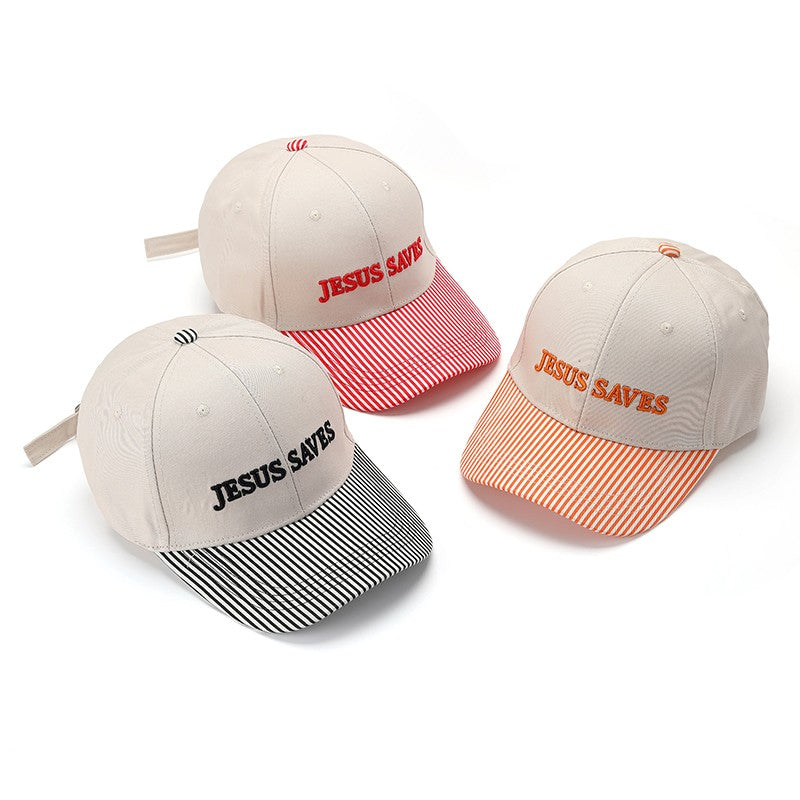 "JESUS SAVES" Striped Visor Embroidered Baseball Cap|40HW761