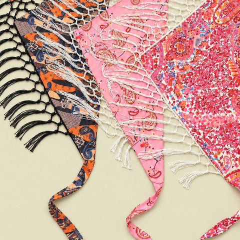 Paisley Print Fringe Triangle Hip Scarf Belt | 40SC752
