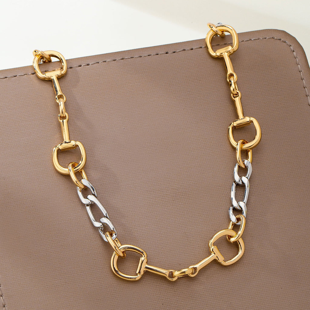 Two-Tone Mixed Chain Horsebit Link Necklace | 80N93871