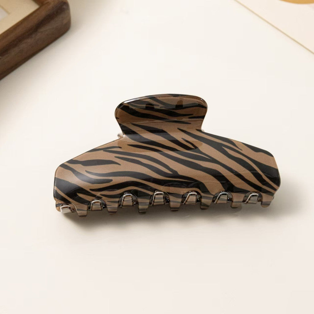 Brown Zebra Print Rounded Hair Claw Clips | 40H1266