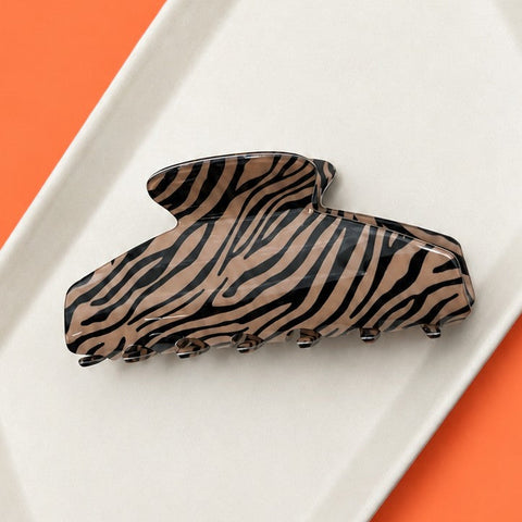 Brown Zebra Print Rounded Hair Claw Clips | 40H1266