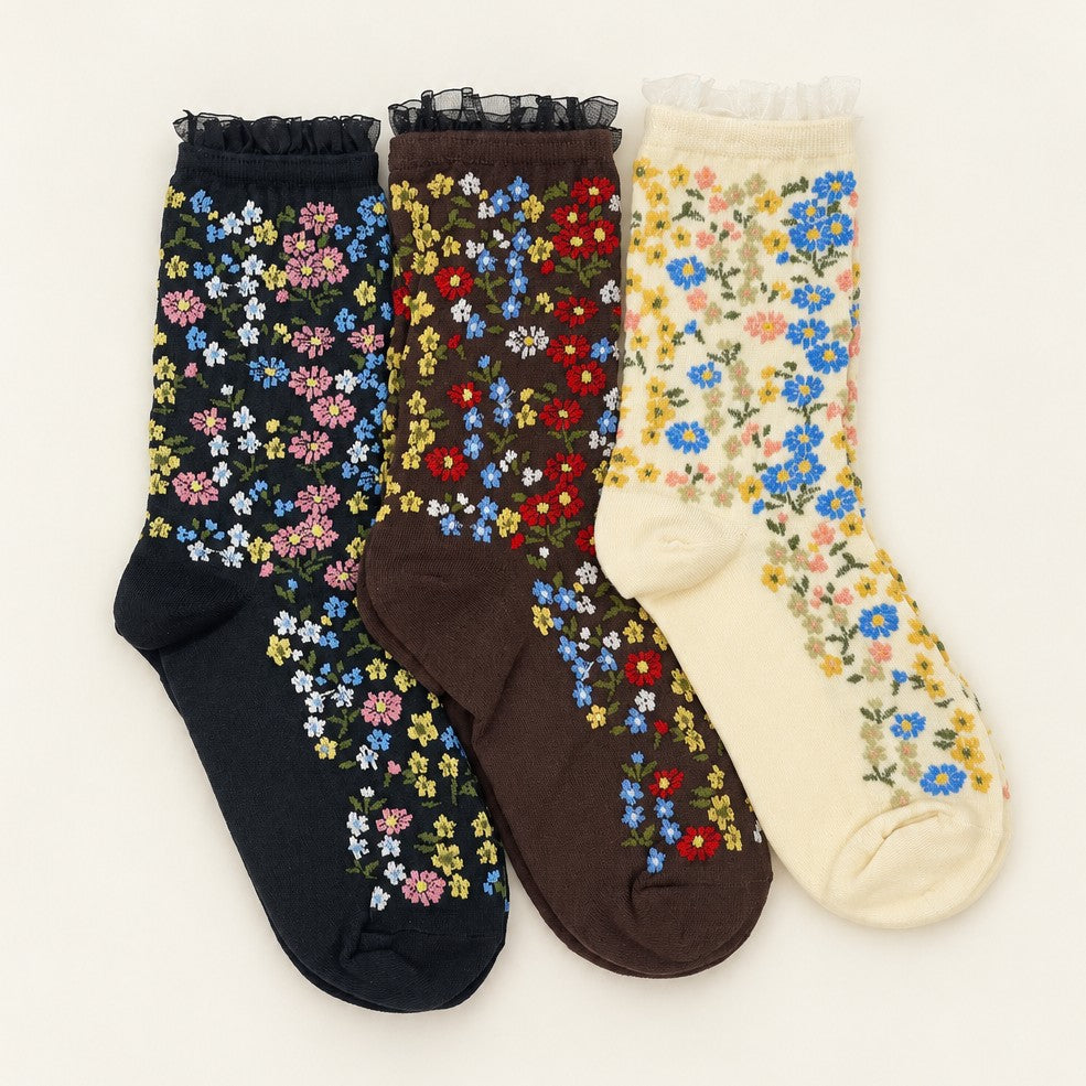 FLORAL PRINT SHEER MESH CREW SOCKS | 40S02097