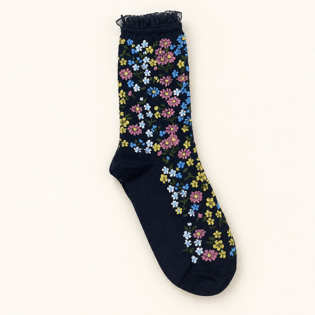 FLORAL PRINT SHEER MESH CREW SOCKS | 40S02097