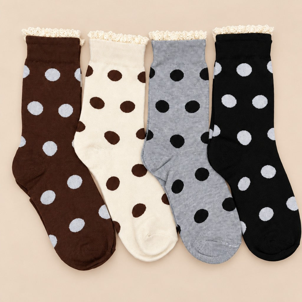 Polka Dot Lace Ruffle Trim Crew Socks | 40S02100
