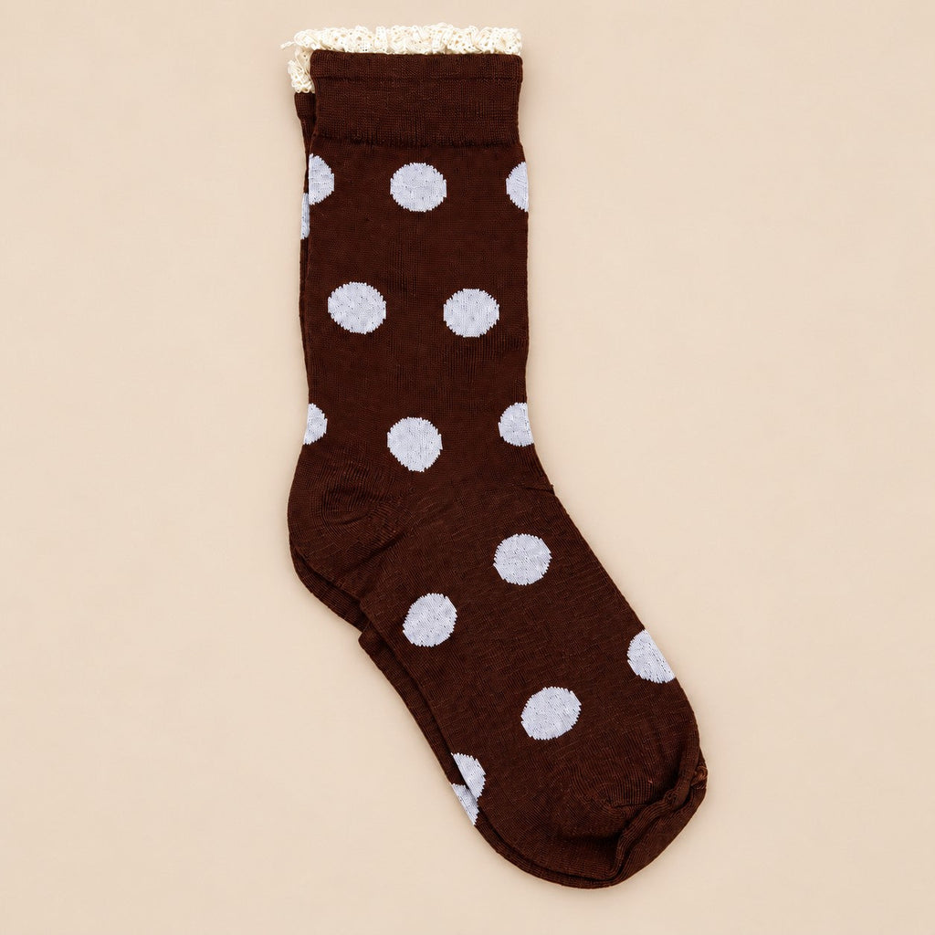 Polka Dot Lace Ruffle Trim Crew Socks | 40S02100