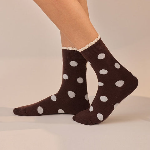 Polka Dot Lace Ruffle Trim Crew Socks | 40S02100