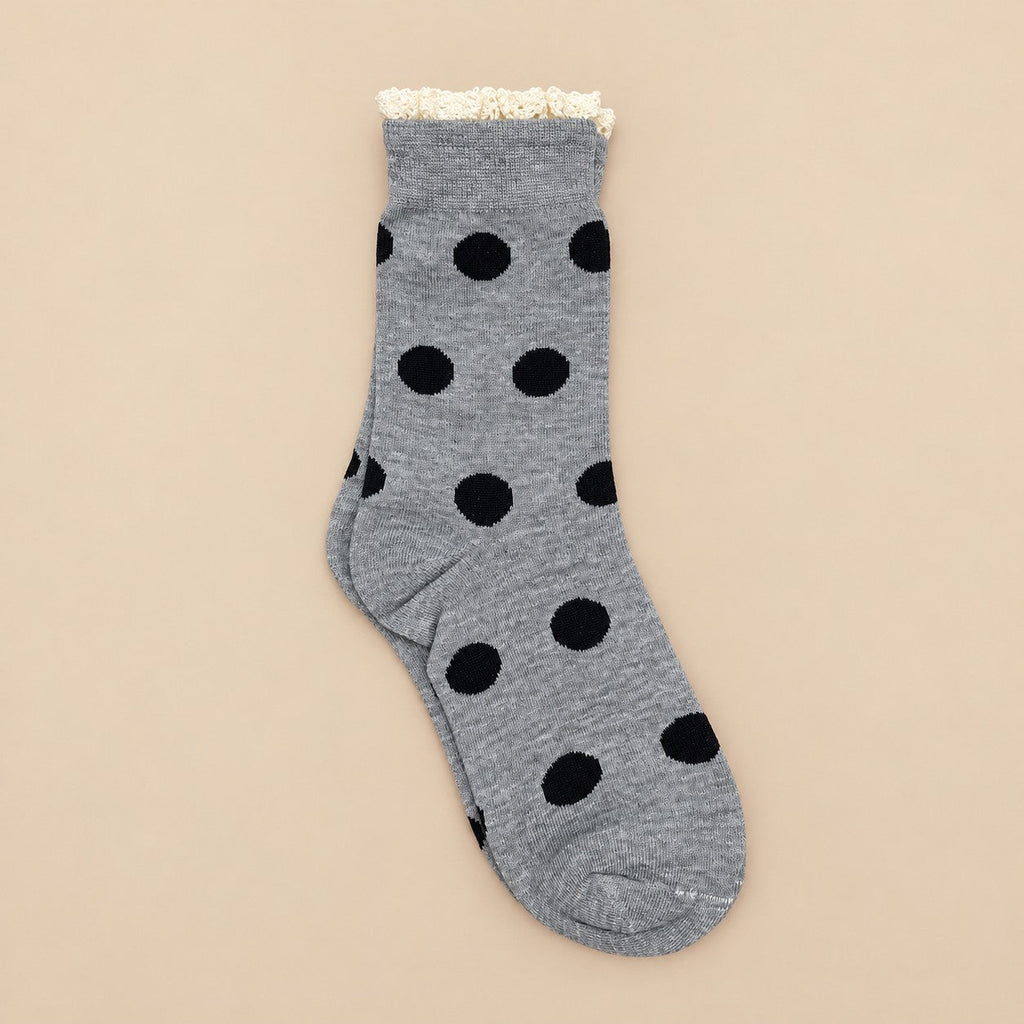Polka Dot Lace Ruffle Trim Crew Socks | 40S02100